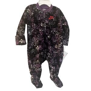 NEW Baby Girl Nike One Piece Sleeper sz 3M Nike Purple Floral Fleece Romper